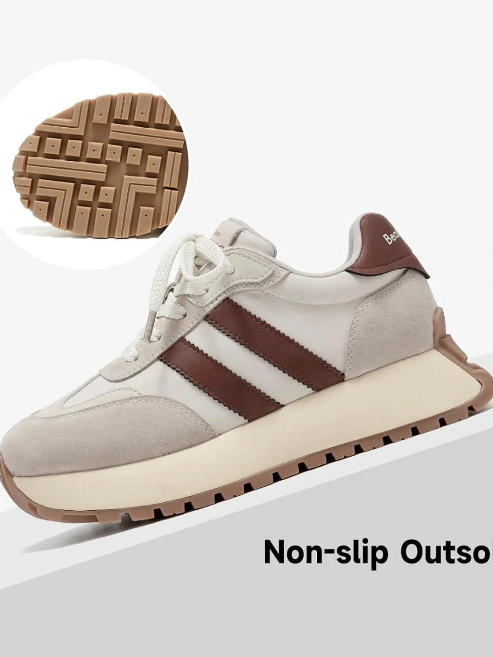 Retro-Style Women’s Athletic Sneakers in Cream & Brown